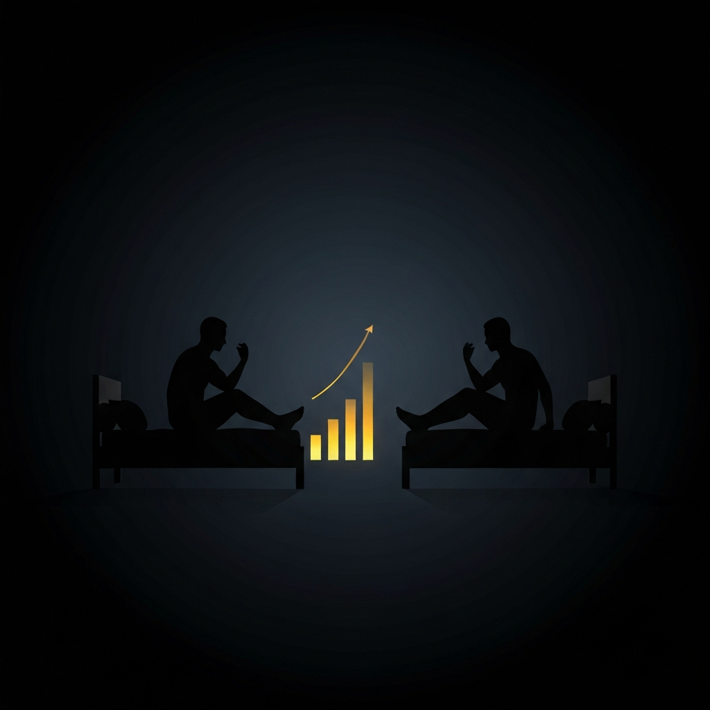 침대 위에 업적이 누워 있었다