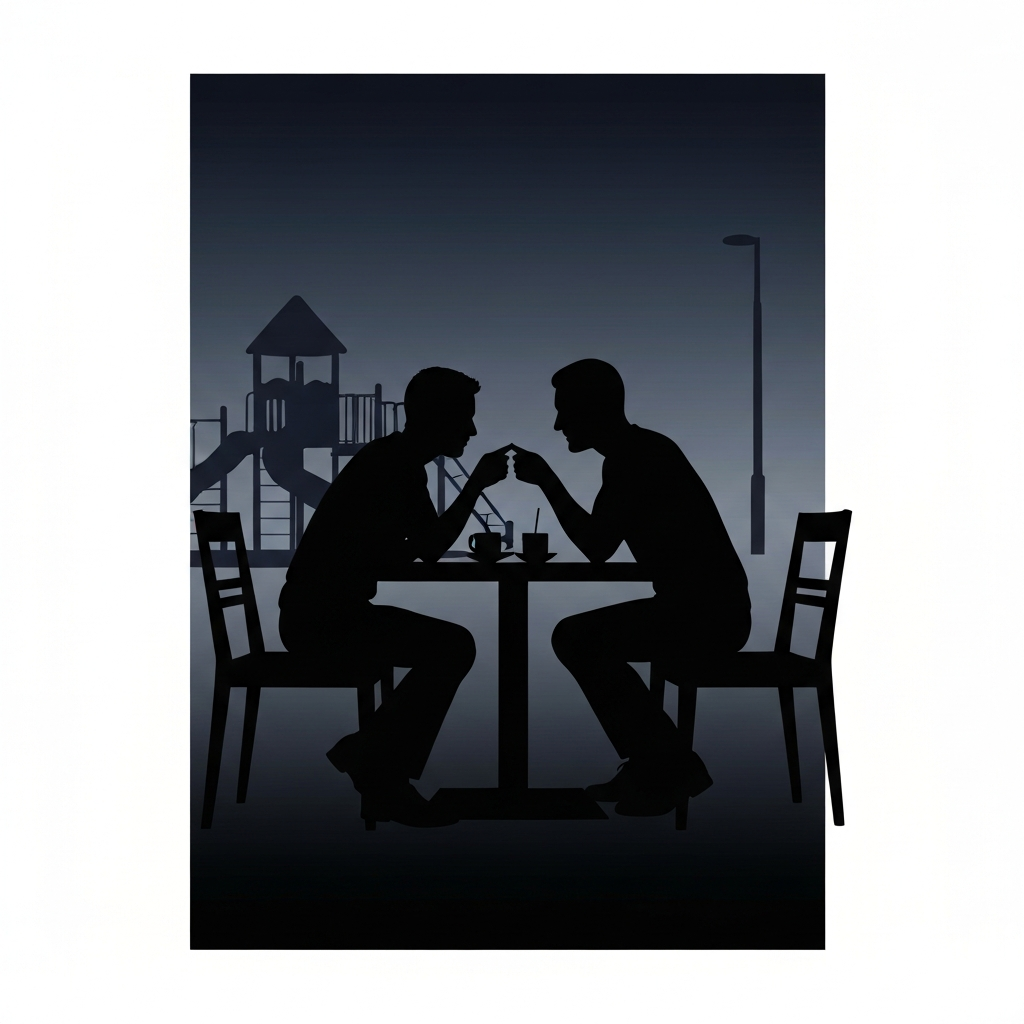 아이들이 놀이터에서 뛰노는 동안, 그녀는 맞은편 카페에서 남의 남자의 손을 잡았다